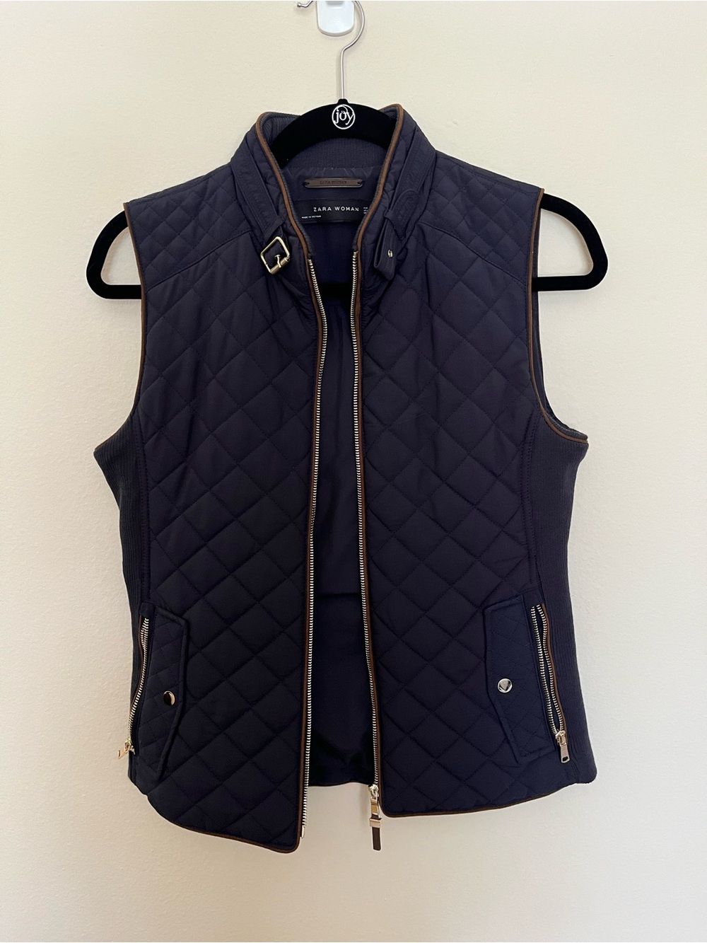 Zara Quilted Navy Vest with Gold Trim